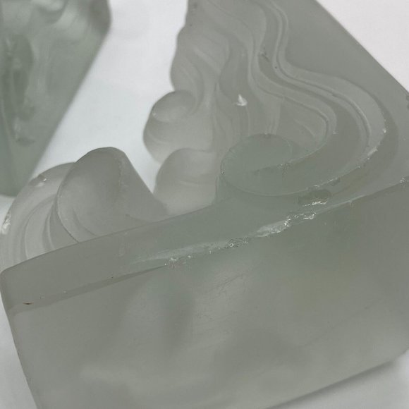 ART DECO CZECH FROSTED ART GLASS BOOKENDS CZECHOSLOVAKIA SIGNED 4"L X 3"W X 5"H - Picture 9 of 14